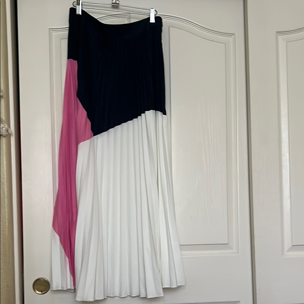 SHEIN Colorblock Pleated Maxi Skirt - Blue, Pink, and White